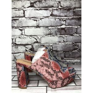 Jeffrey Campbell Pilar-2 Pink Red Platform Python Leather Sandals Women Sz 8.5M